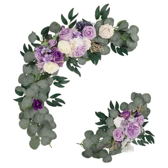 2 Piece | Lavender Purple Shades Arch Flowers Swag Floral Roses Hydrangeas - Picture 1 of 4